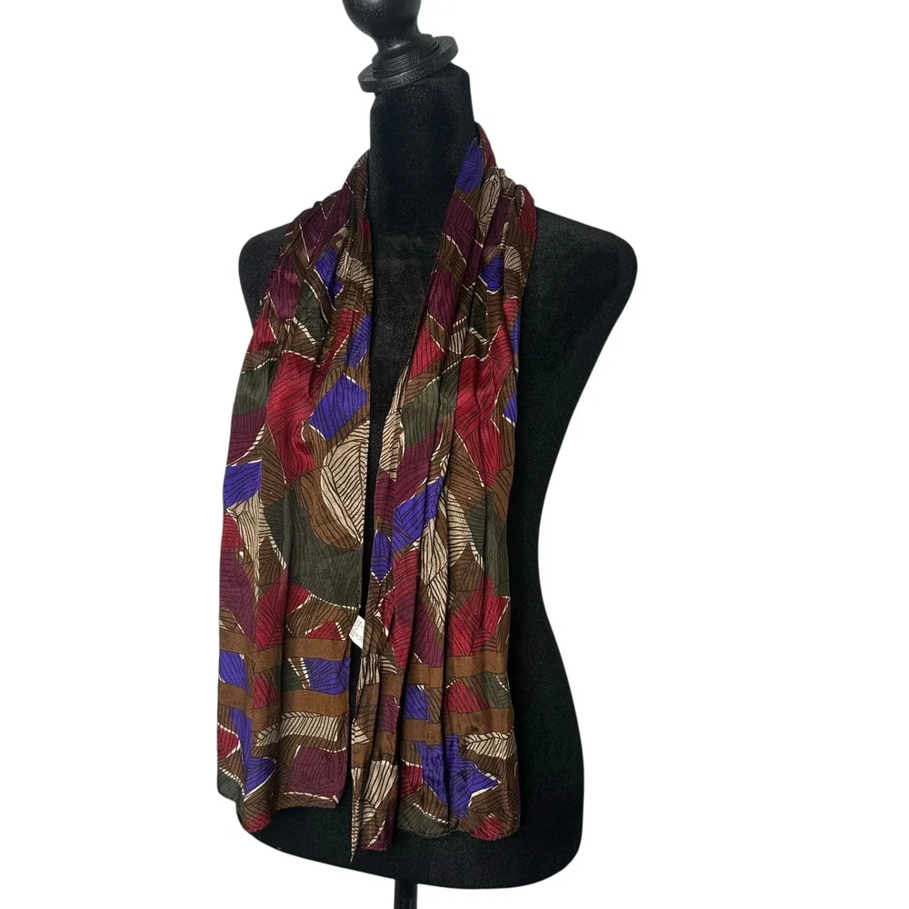 VTG‎ Made in Japan 100% Silk Scarf Ethnic Print Liz Claiborne Earthy BOHO 53